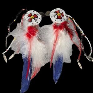Custom Made Vintage Native American Beaded Feather Hair Clips